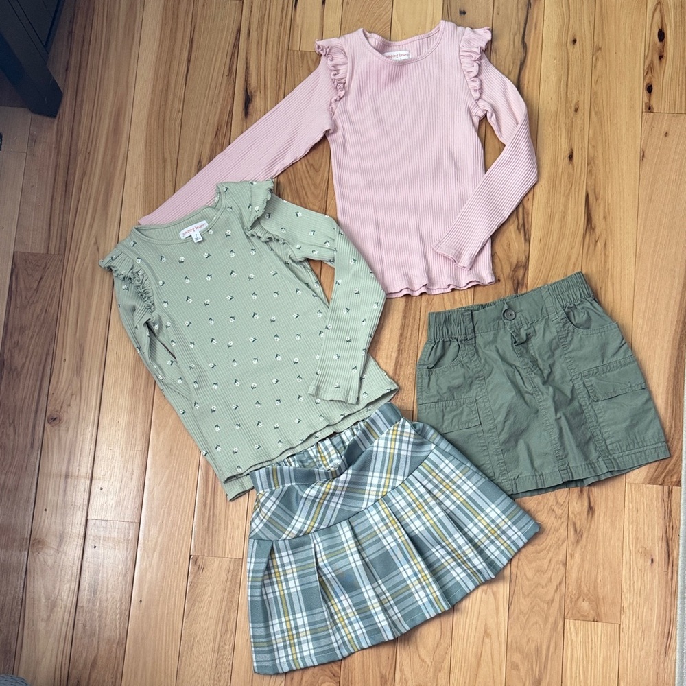 Jumping Beans Green Plaid Skirt Set with Pink and Green Tops